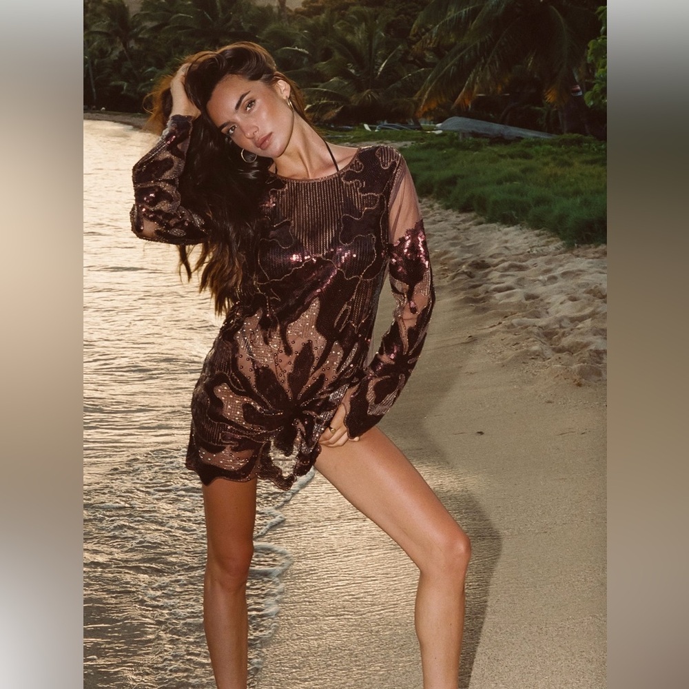 NWT Amber Nights Cinnamon Beaded Mini Dress